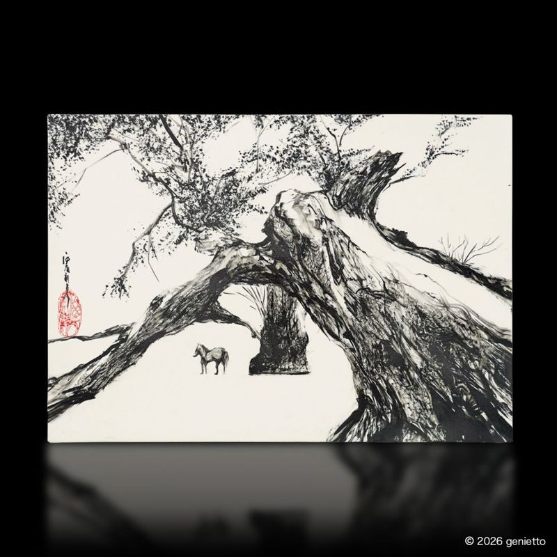 【新作】直筆陶墨画「負天黙立」
