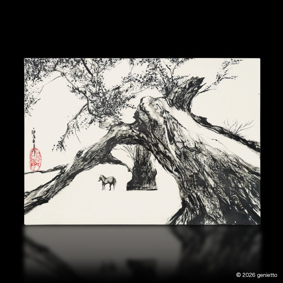 【新作】直筆陶墨画「負天黙立」