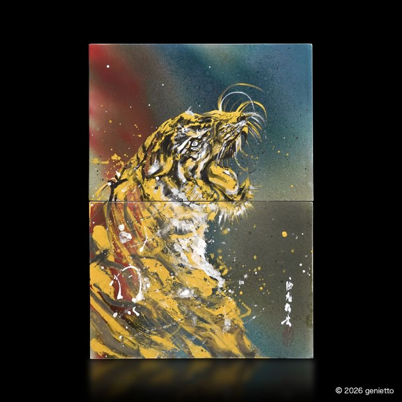 【新作】直筆陶墨画「凌天虎嘯」