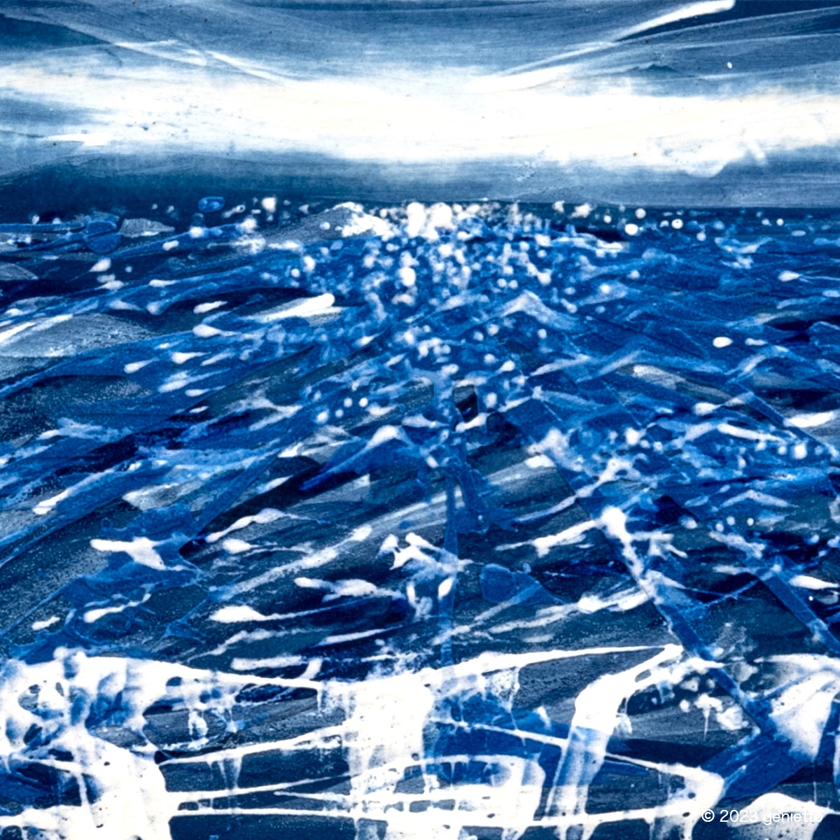 直筆陶墨画「Blue ocean」