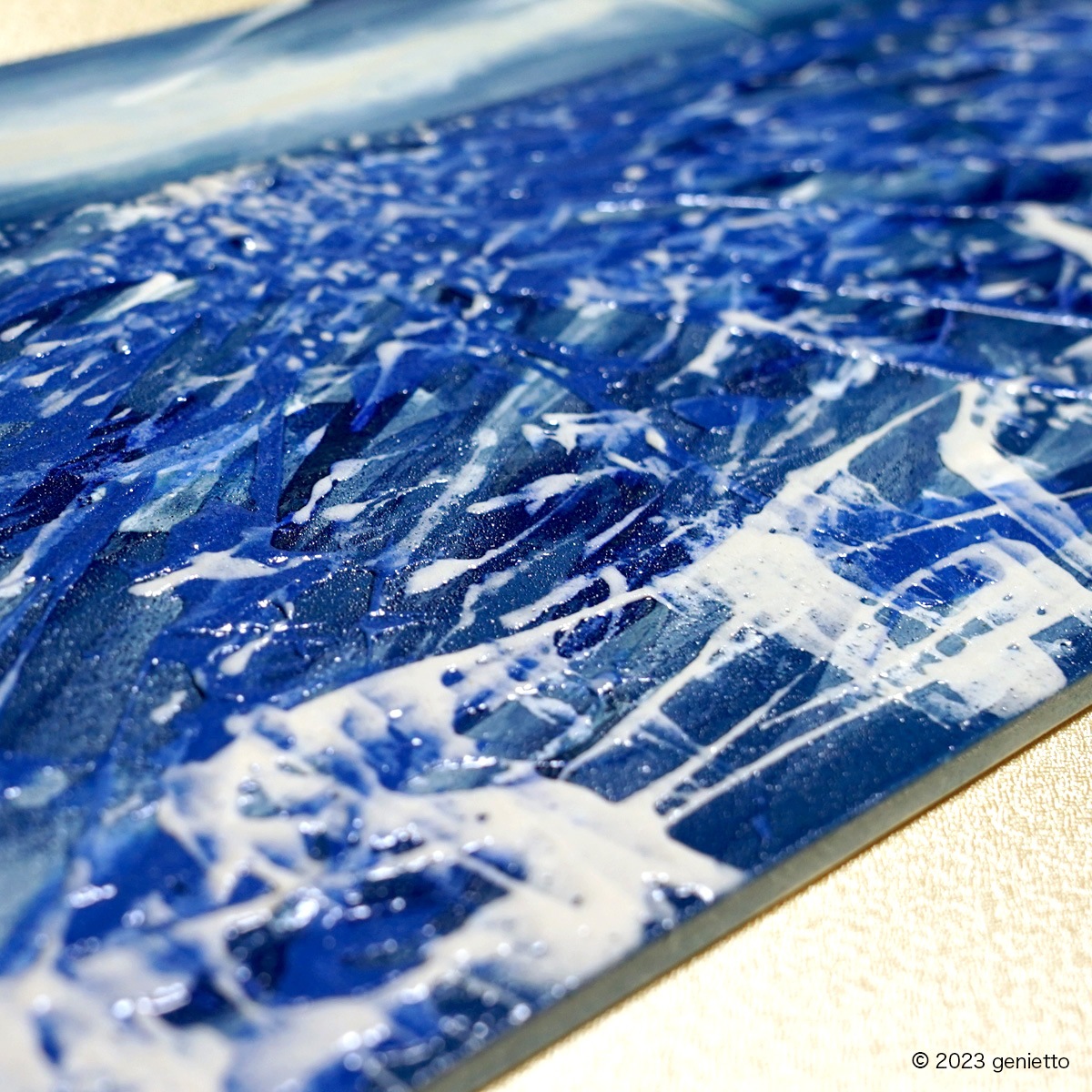 直筆陶墨画「Blue ocean」