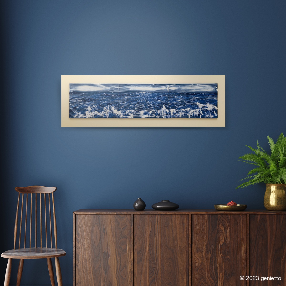 直筆陶墨画「Blue ocean」