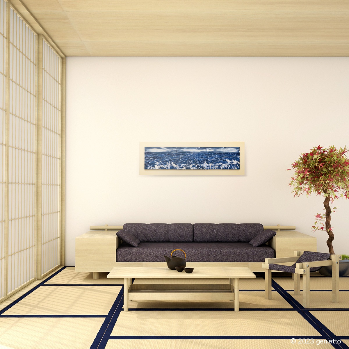 直筆陶墨画「Blue ocean」