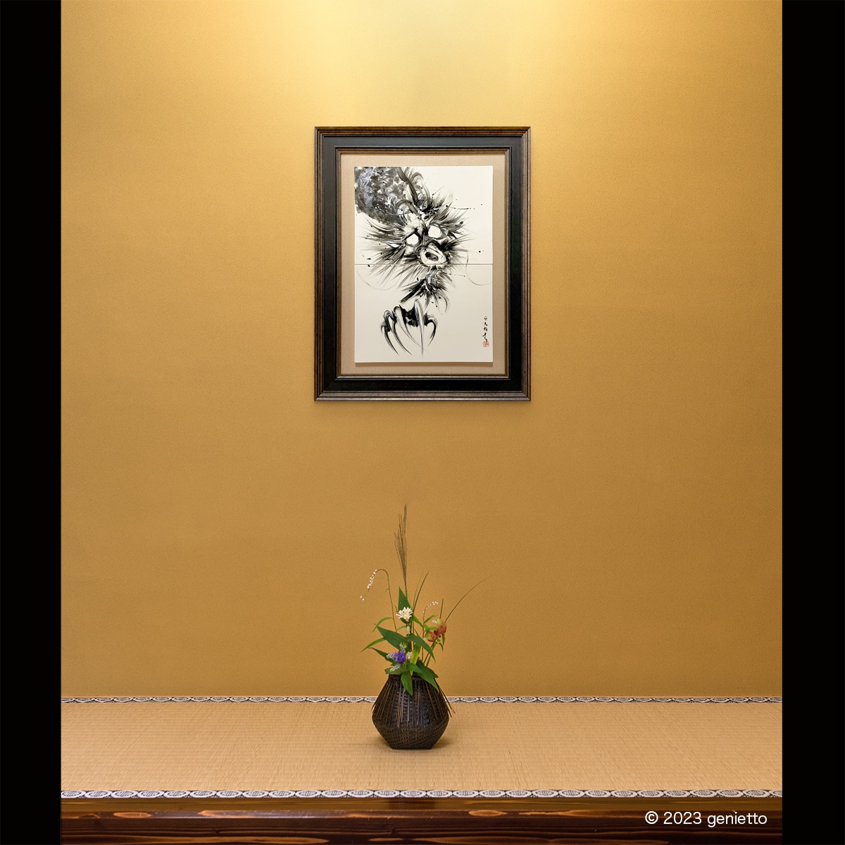 直筆陶墨画「把玉花神」 | 墨絵・陶墨画アーティスト 西元祐貴 Yu-ki