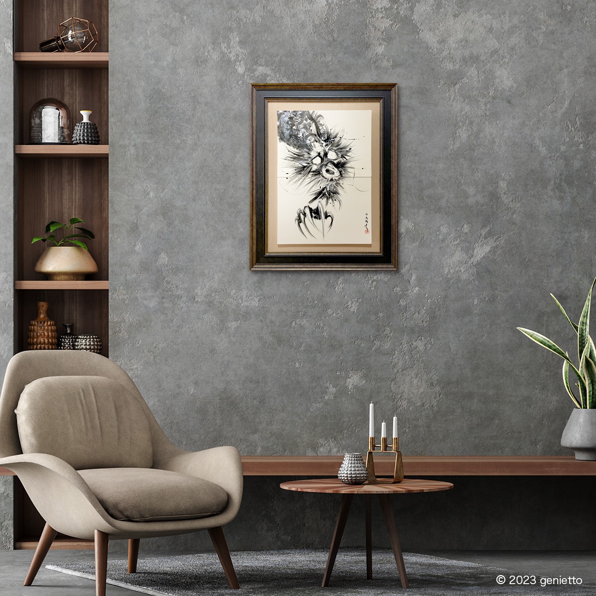 直筆陶墨画「把玉花神」 | 墨絵・陶墨画アーティスト 西元祐貴 Yu-ki