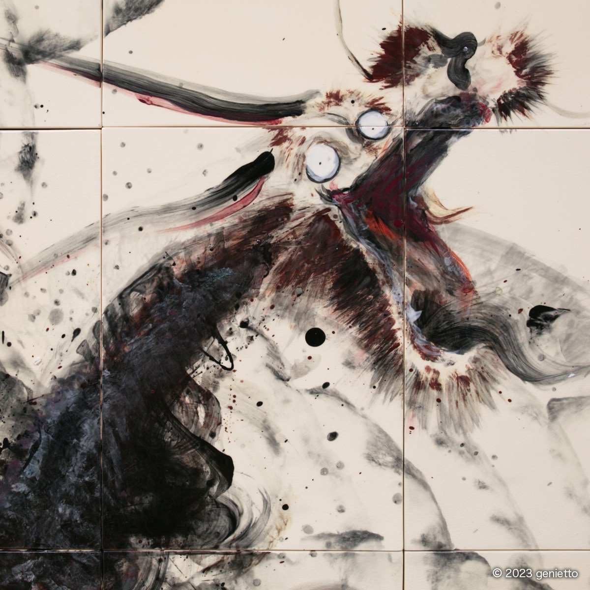 骨董品　墨絵 直筆陶墨画「緋焰呑乾」 | 墨絵・陶墨画アーティスト 西元祐貴 Yu-ki