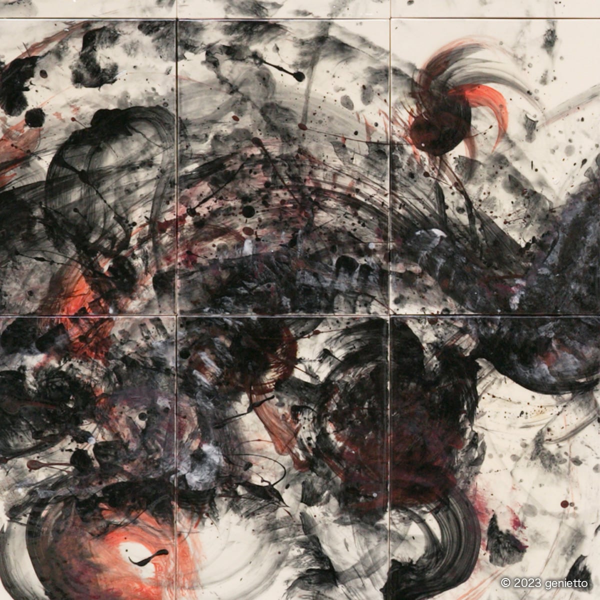 直筆陶墨画「緋焰呑乾」 | 墨絵・陶墨画アーティスト 西元祐貴 Yu-ki