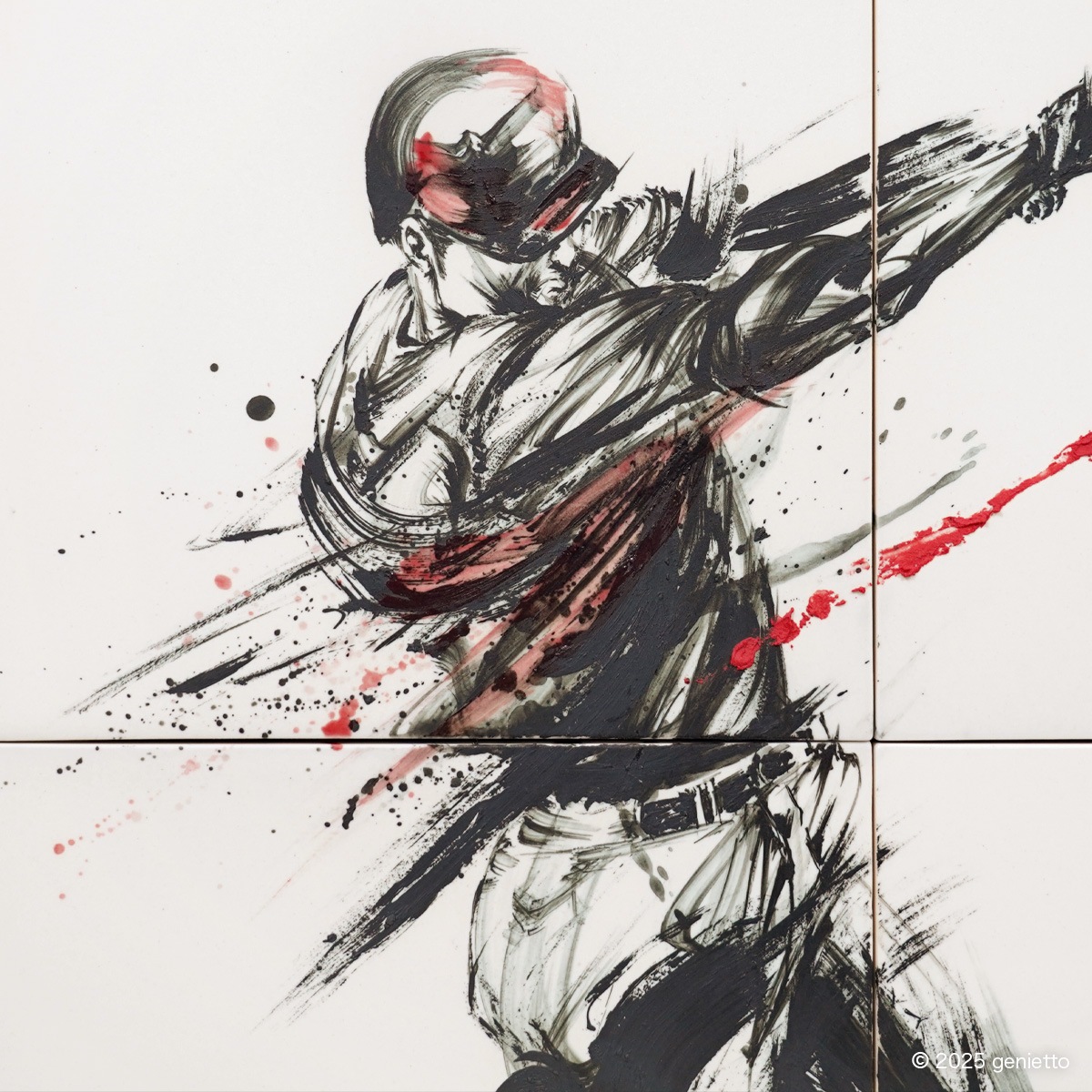 直筆陶墨画「烈撃紅閃」