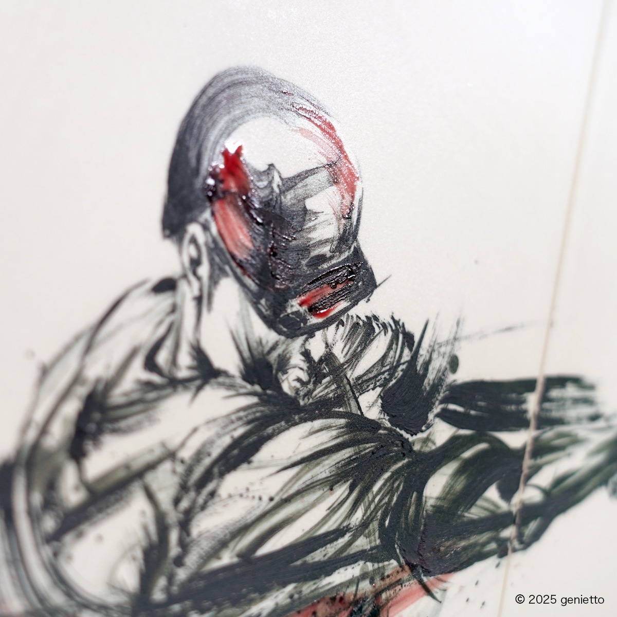 直筆陶墨画「烈撃紅閃」