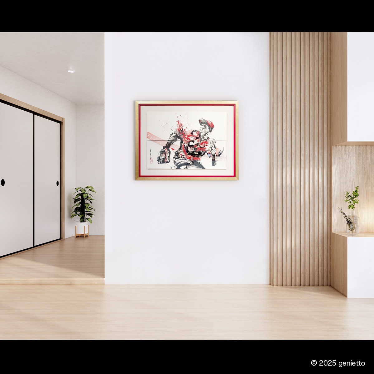 直筆陶墨画「紅迅護世」