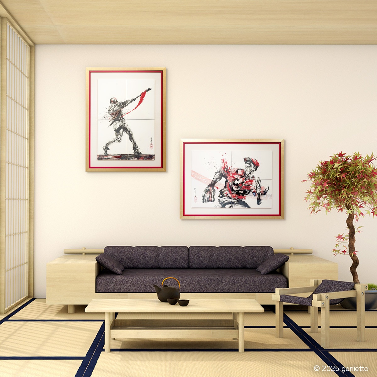 直筆陶墨画「紅迅護世」