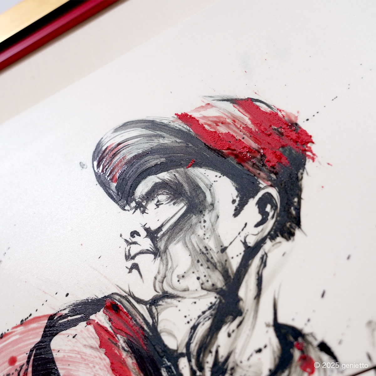 直筆陶墨画「紅迅護世」