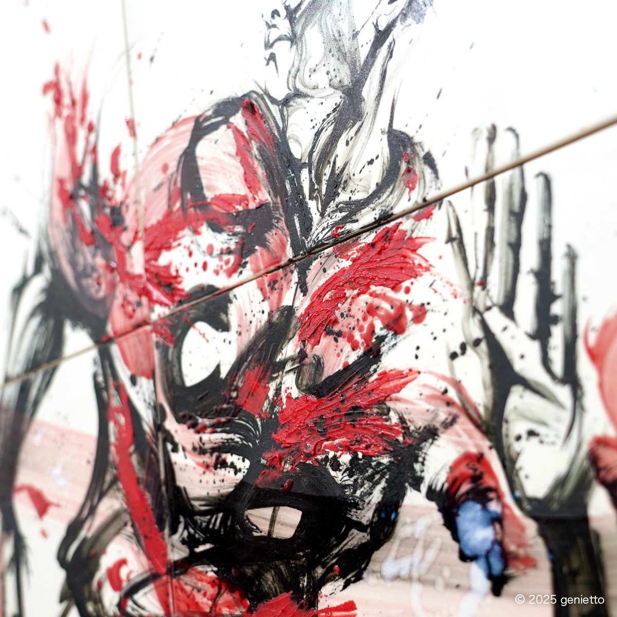 直筆陶墨画「紅迅護世」