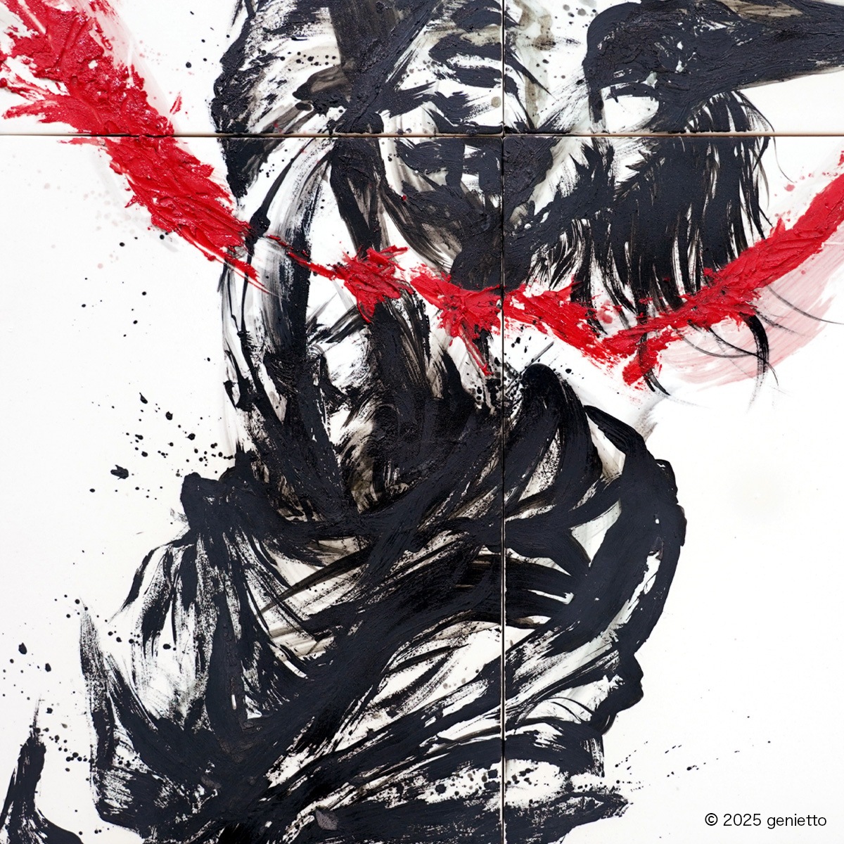 直筆陶墨画「紅蓮焔舞」