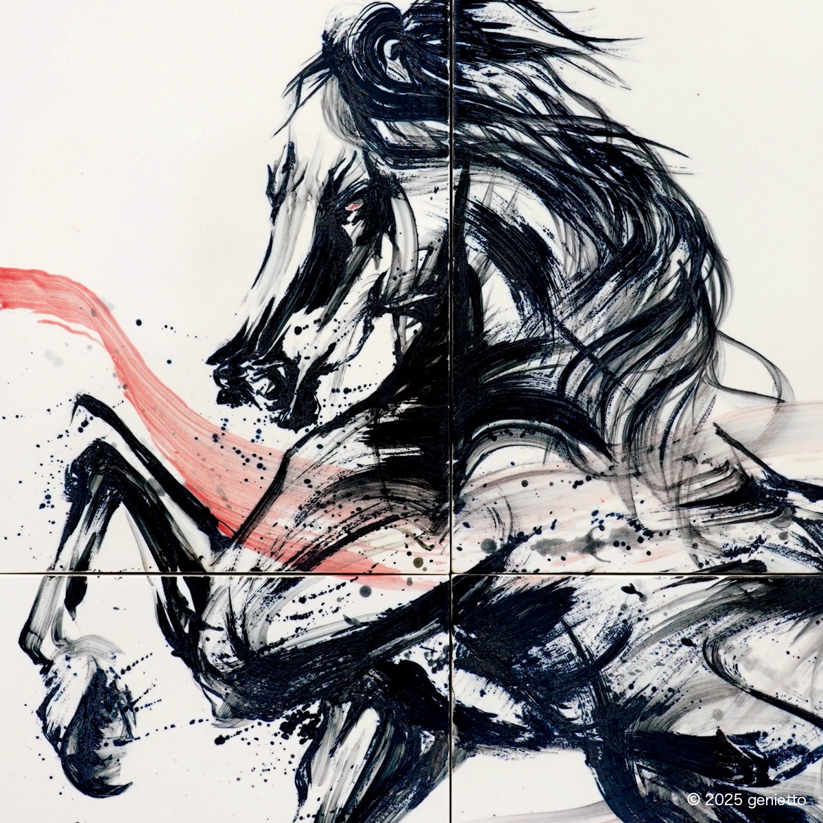 直筆陶墨画「紅焔疾駆」