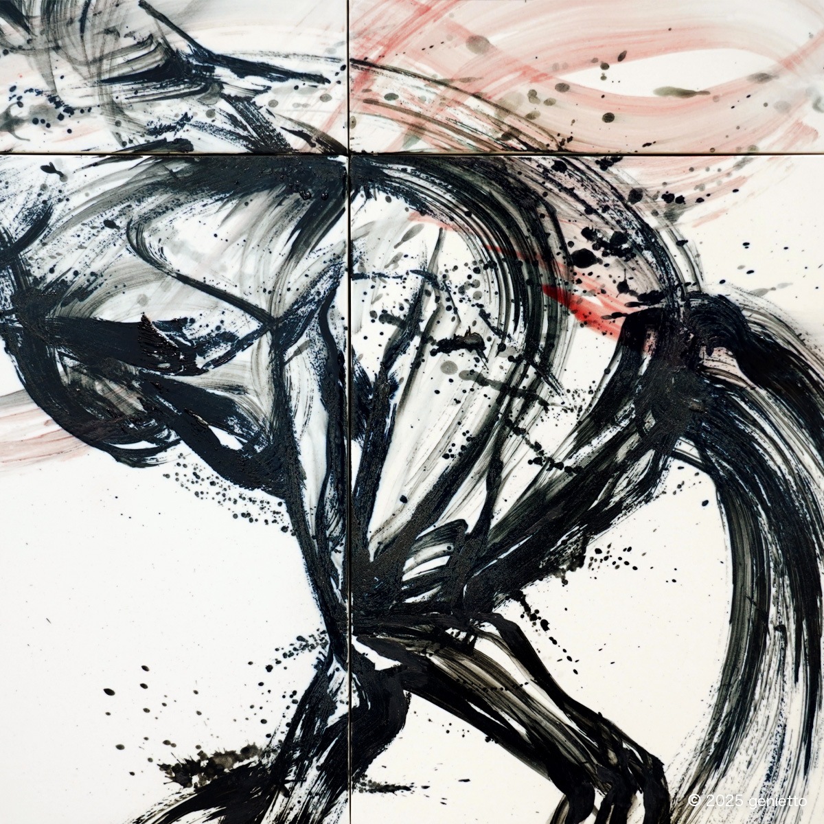 直筆陶墨画「紅焔疾駆」