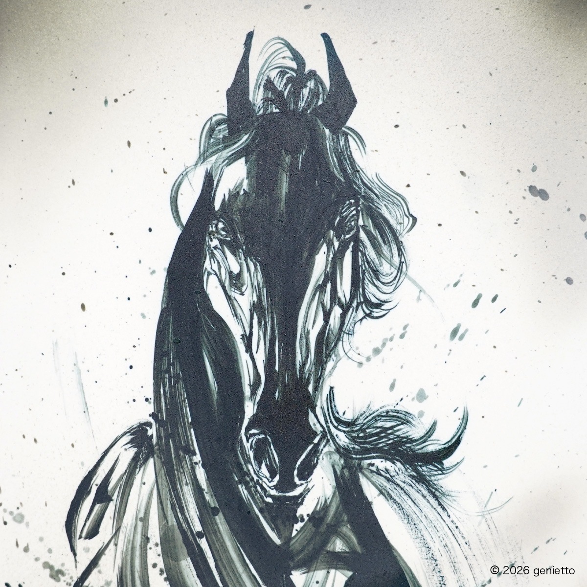 【新作】直筆陶墨画「覇影驟駆」