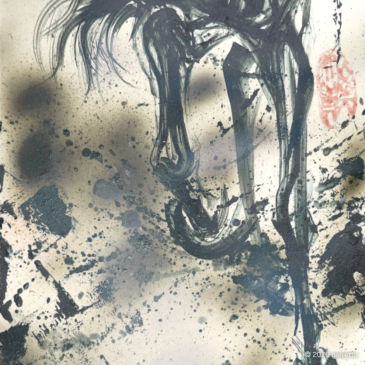 【新作】直筆陶墨画「覇影驟駆」