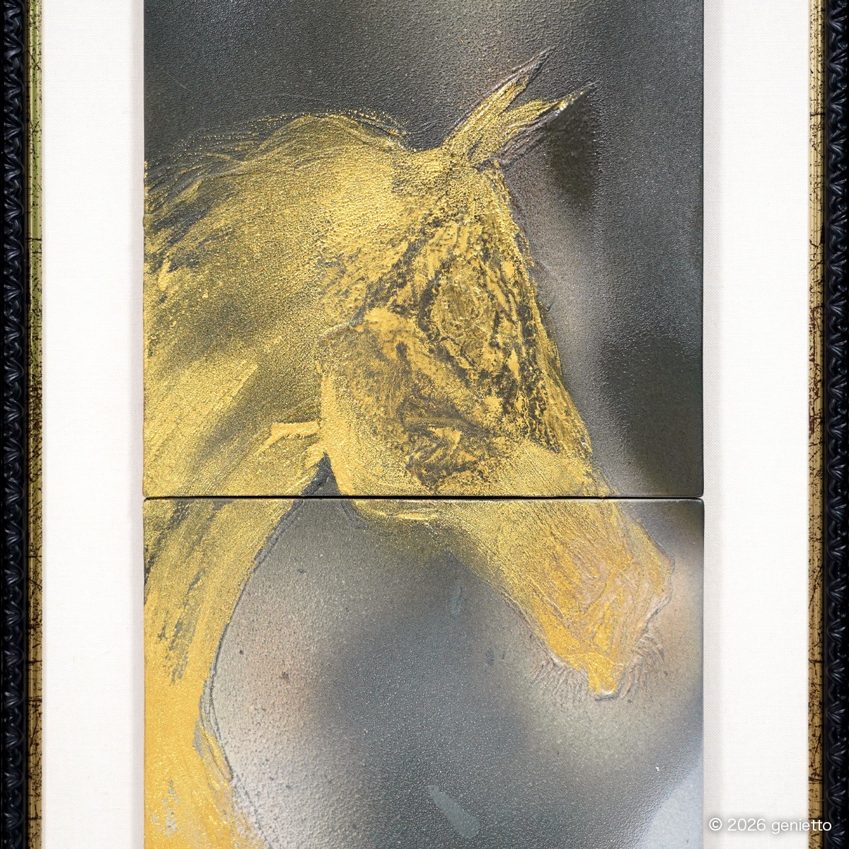 【新作】直筆陶墨画「金影静駿」