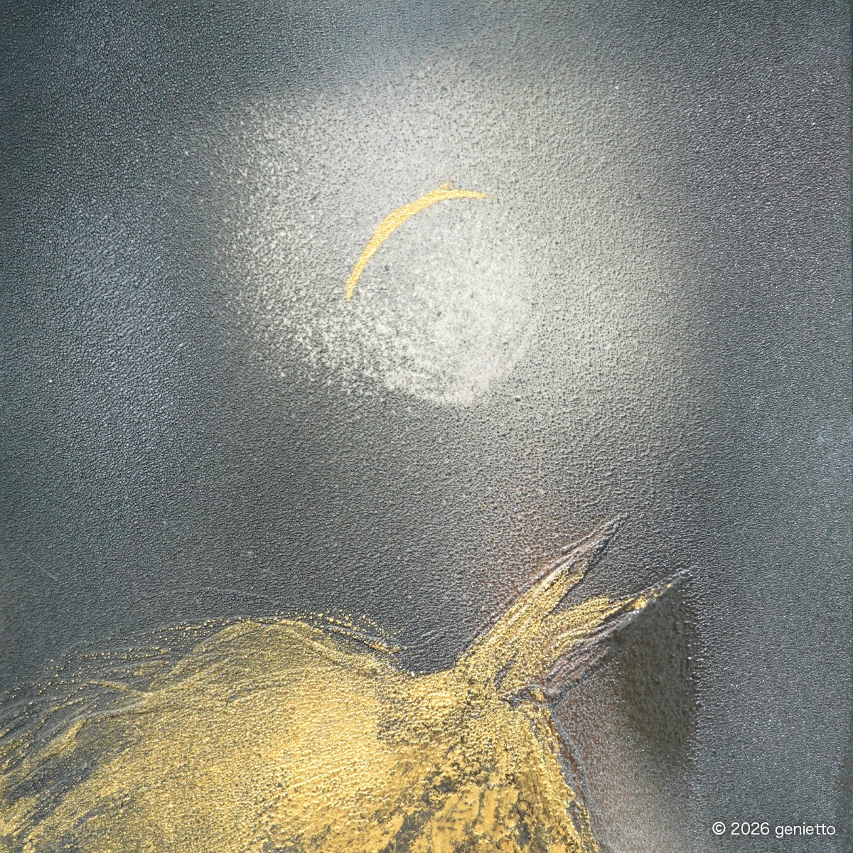 【新作】直筆陶墨画「金影静駿」