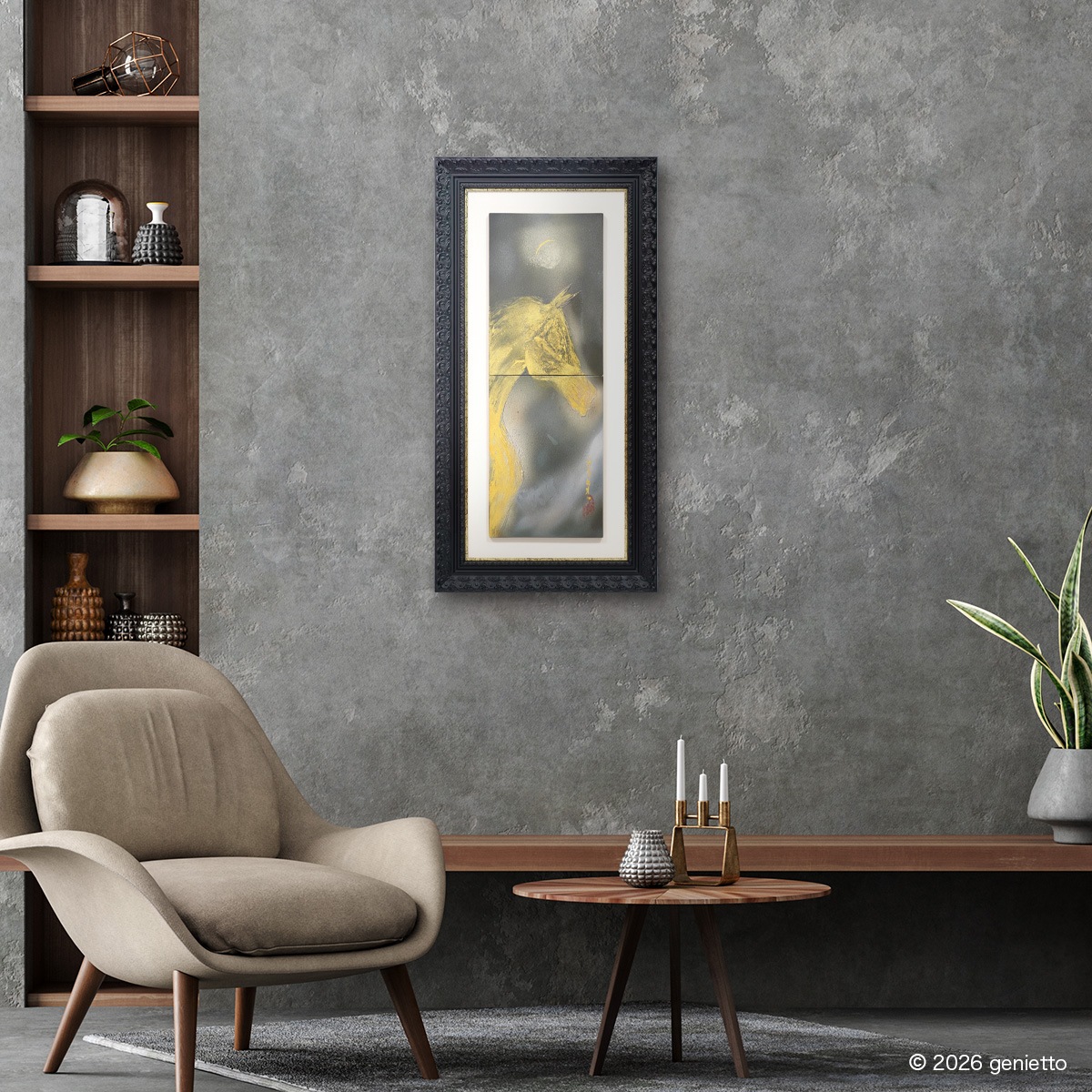 【新作】直筆陶墨画「金影静駿」