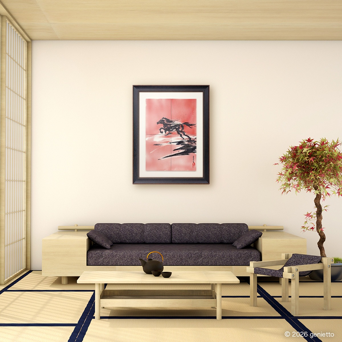 【新作】直筆陶墨画「紅焔乃心」