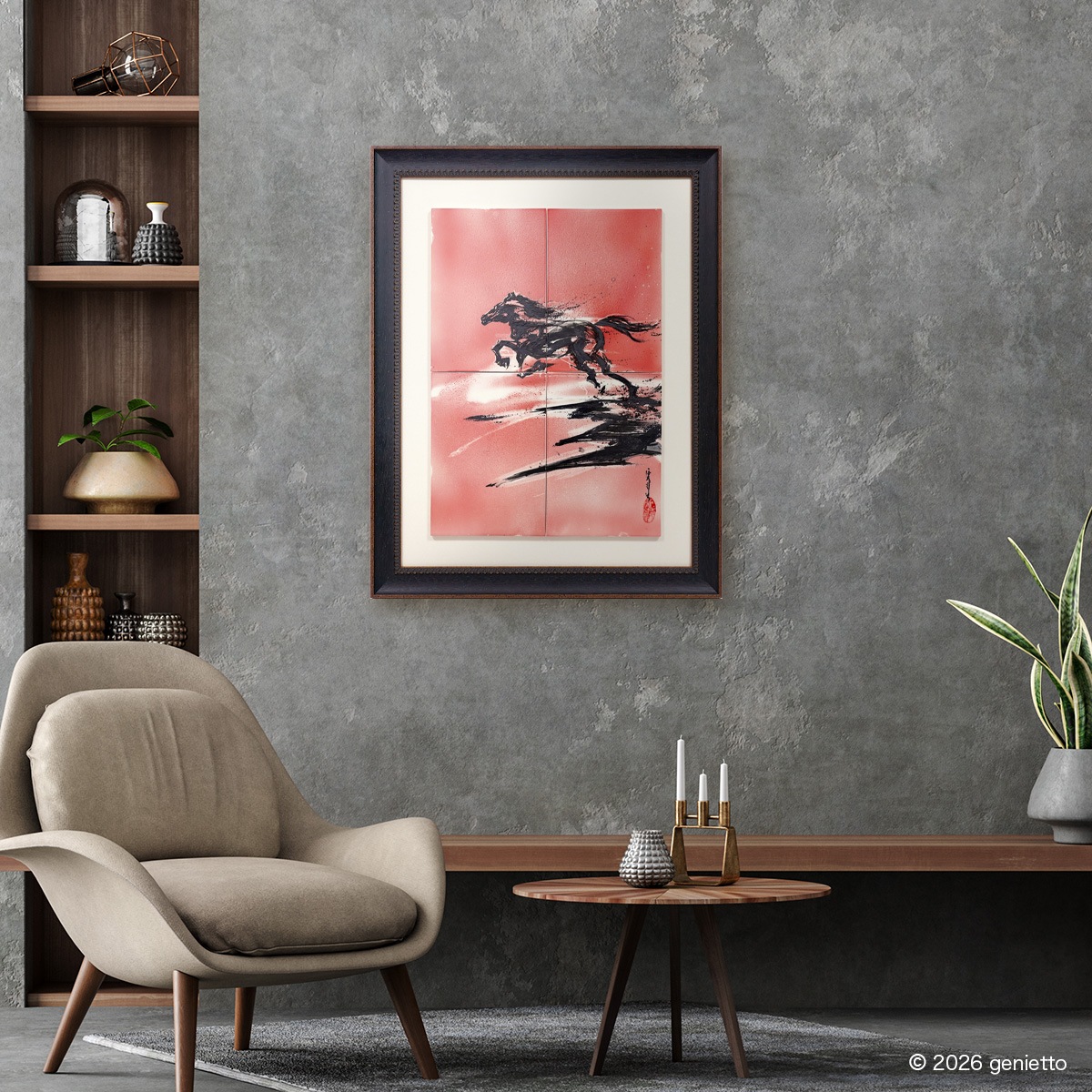 【新作】直筆陶墨画「紅焔乃心」