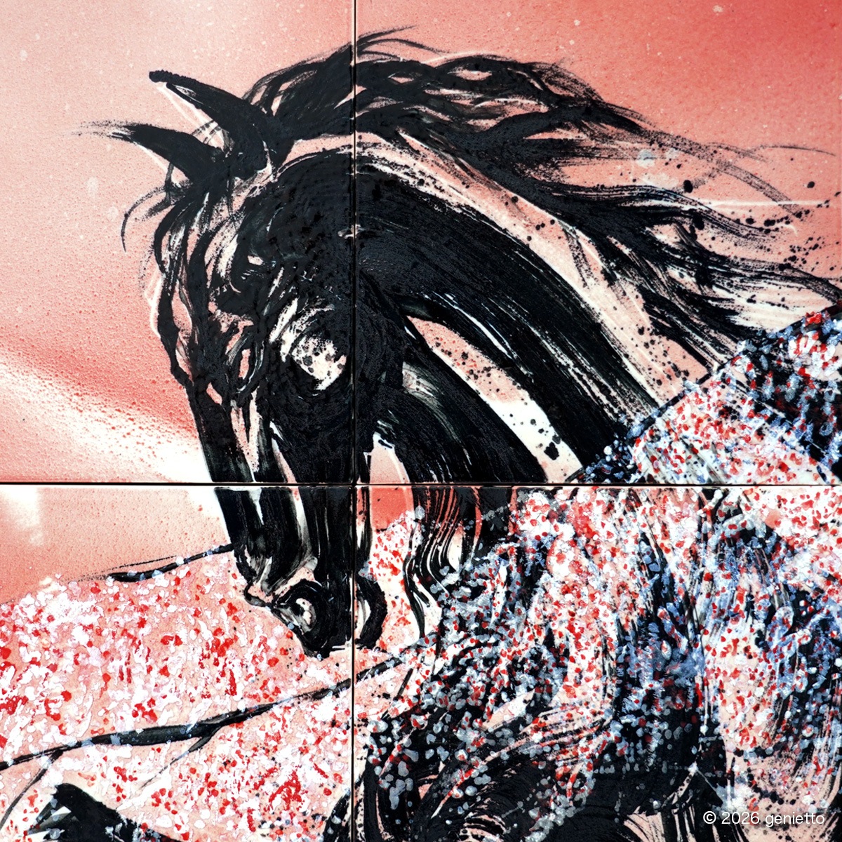 【新作】直筆陶墨画「花驍行志」