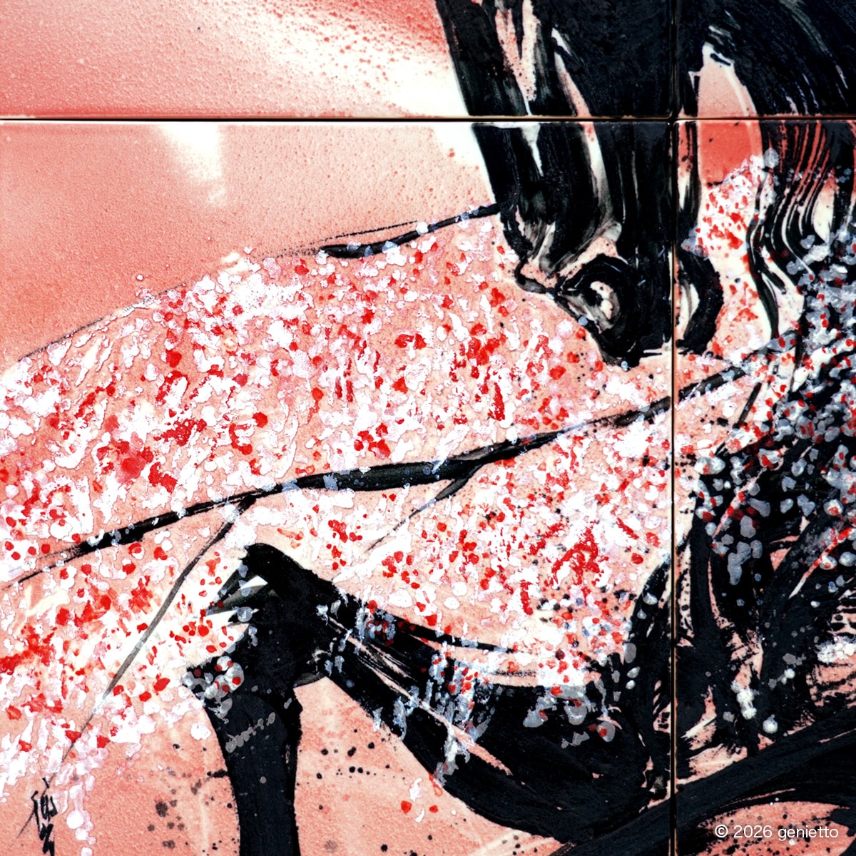 【新作】直筆陶墨画「花驍行志」