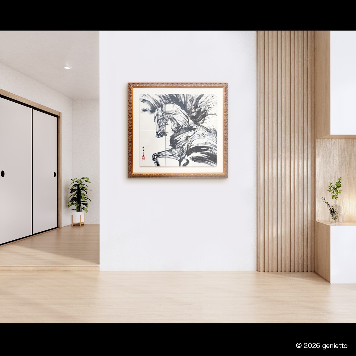 【新作】直筆陶墨画「汗馳楽心」