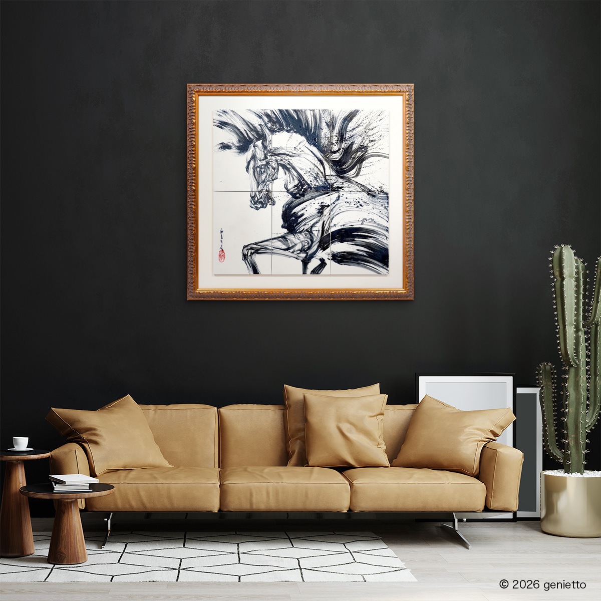 【新作】直筆陶墨画「汗馳楽心」