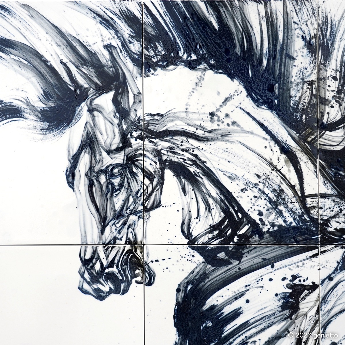 【新作】直筆陶墨画「汗馳楽心」