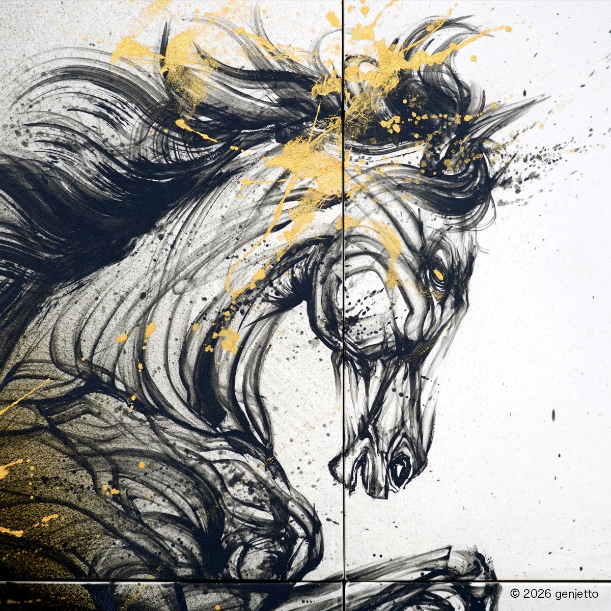 【新作】直筆陶墨画「龍蹄翔雲」