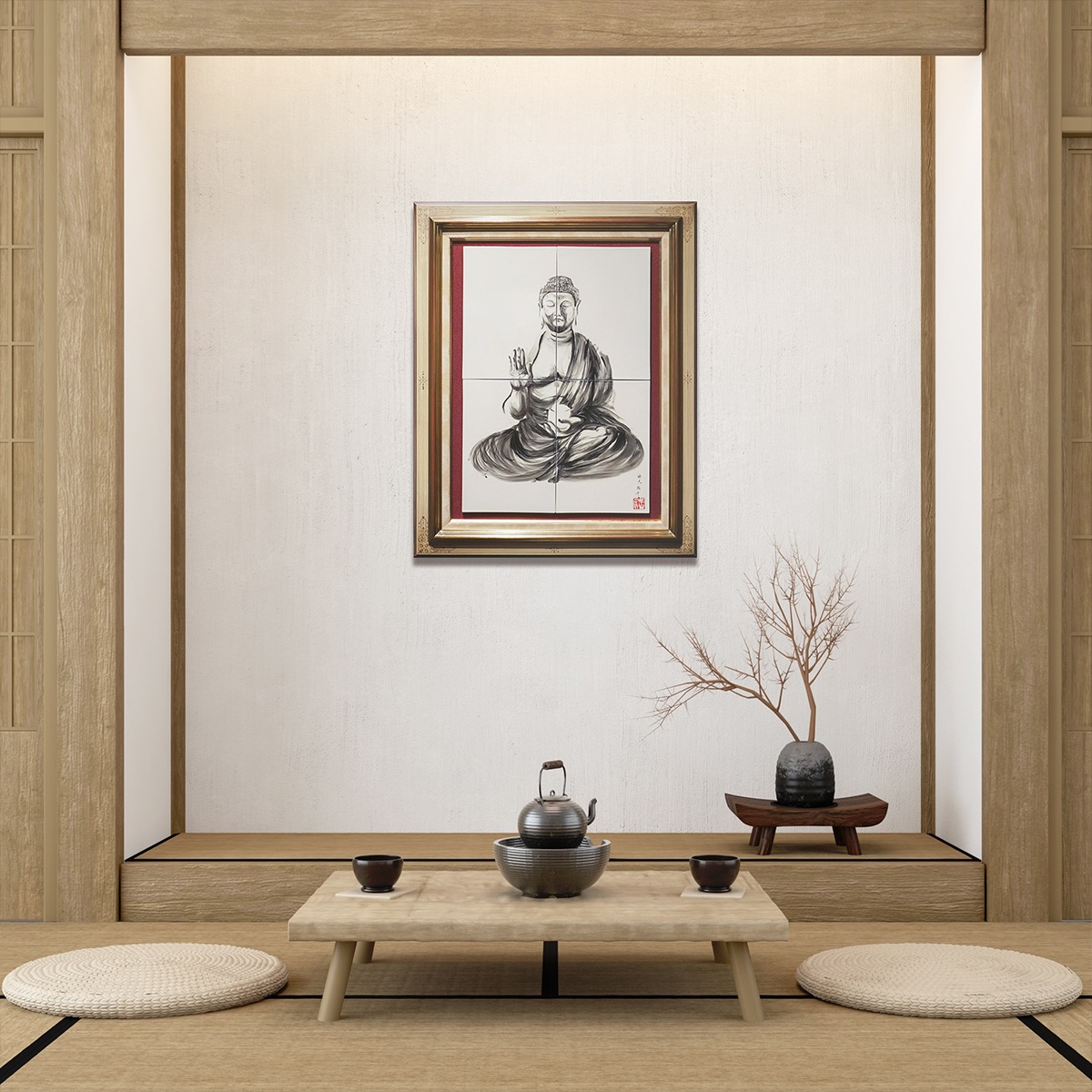 直筆陶墨画「薬師如来・克復」 | 墨絵・陶墨画アーティスト 西元