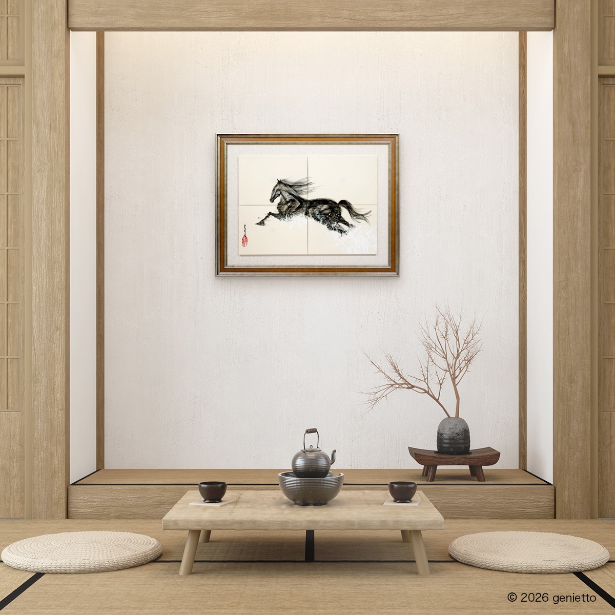 【新作】直筆陶墨画「雪裂天駆」