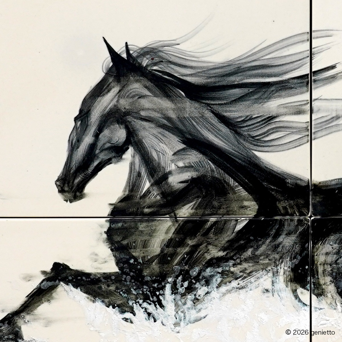 【新作】直筆陶墨画「雪裂天駆」