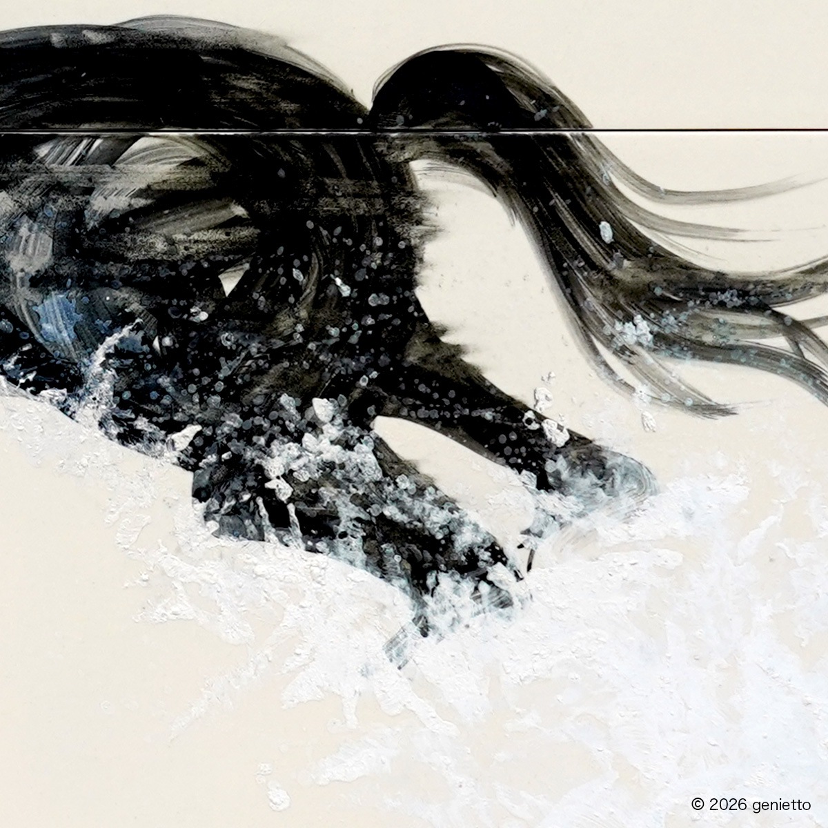 【新作】直筆陶墨画「雪裂天駆」