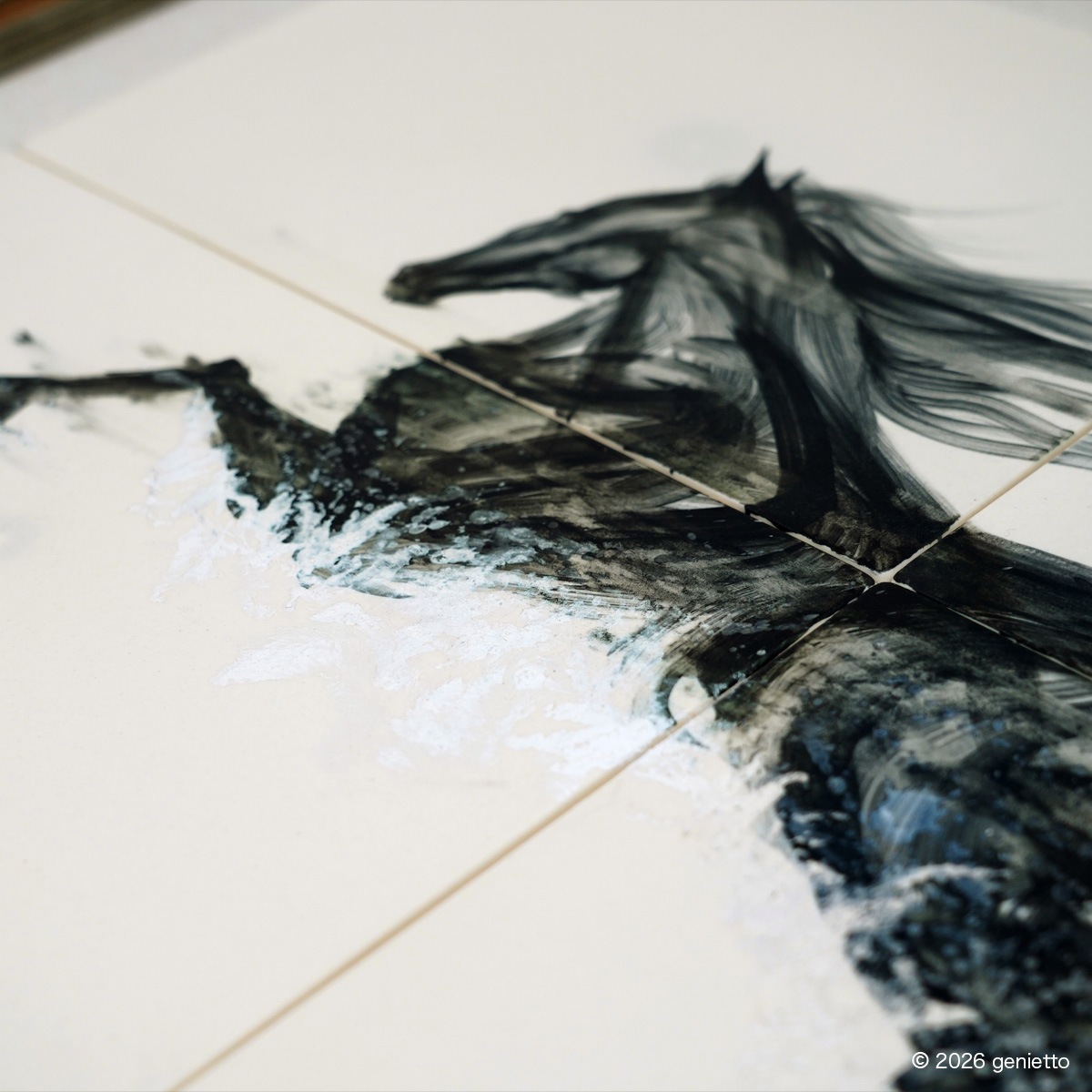 【新作】直筆陶墨画「雪裂天駆」