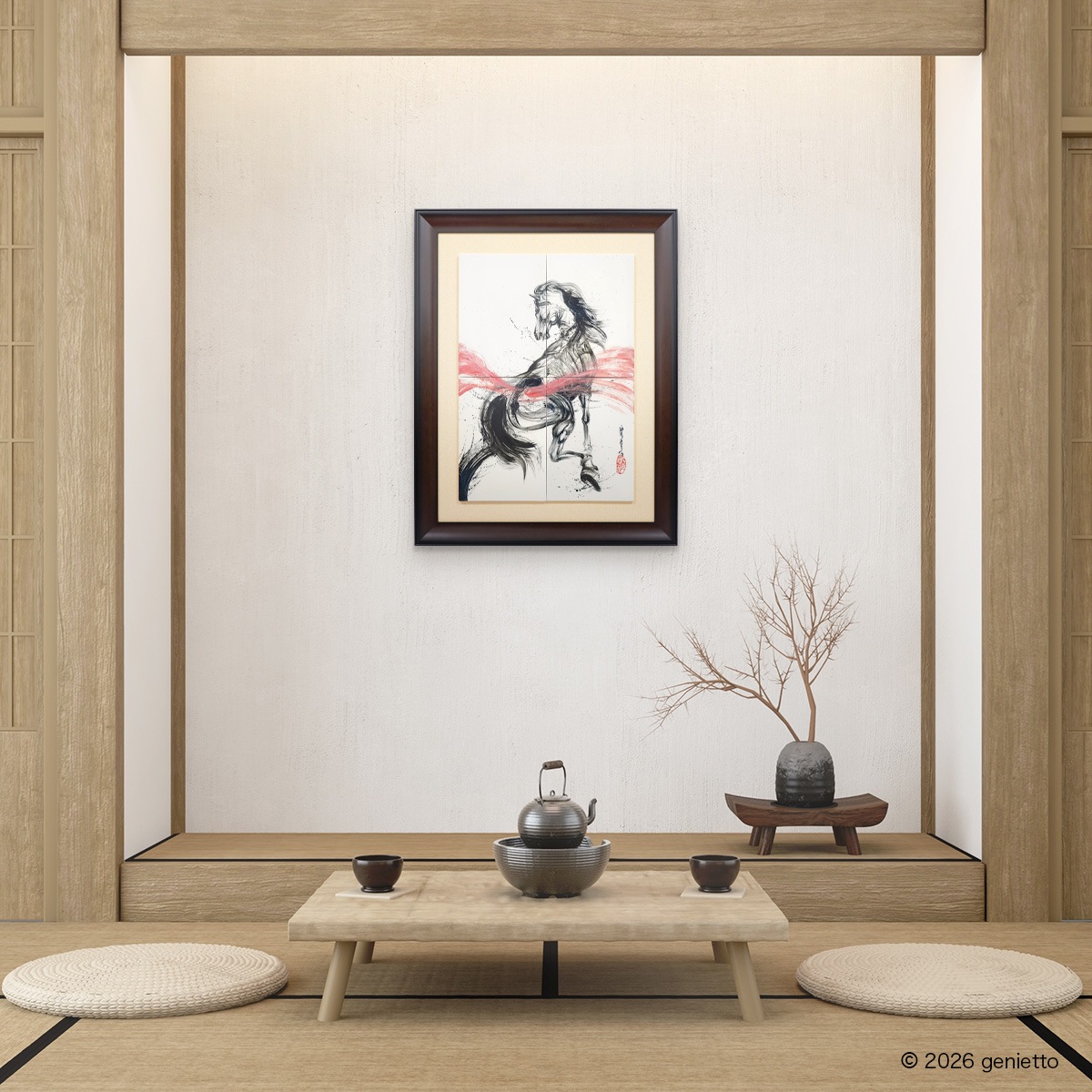 【新作】直筆陶墨画「紅翔不屈」