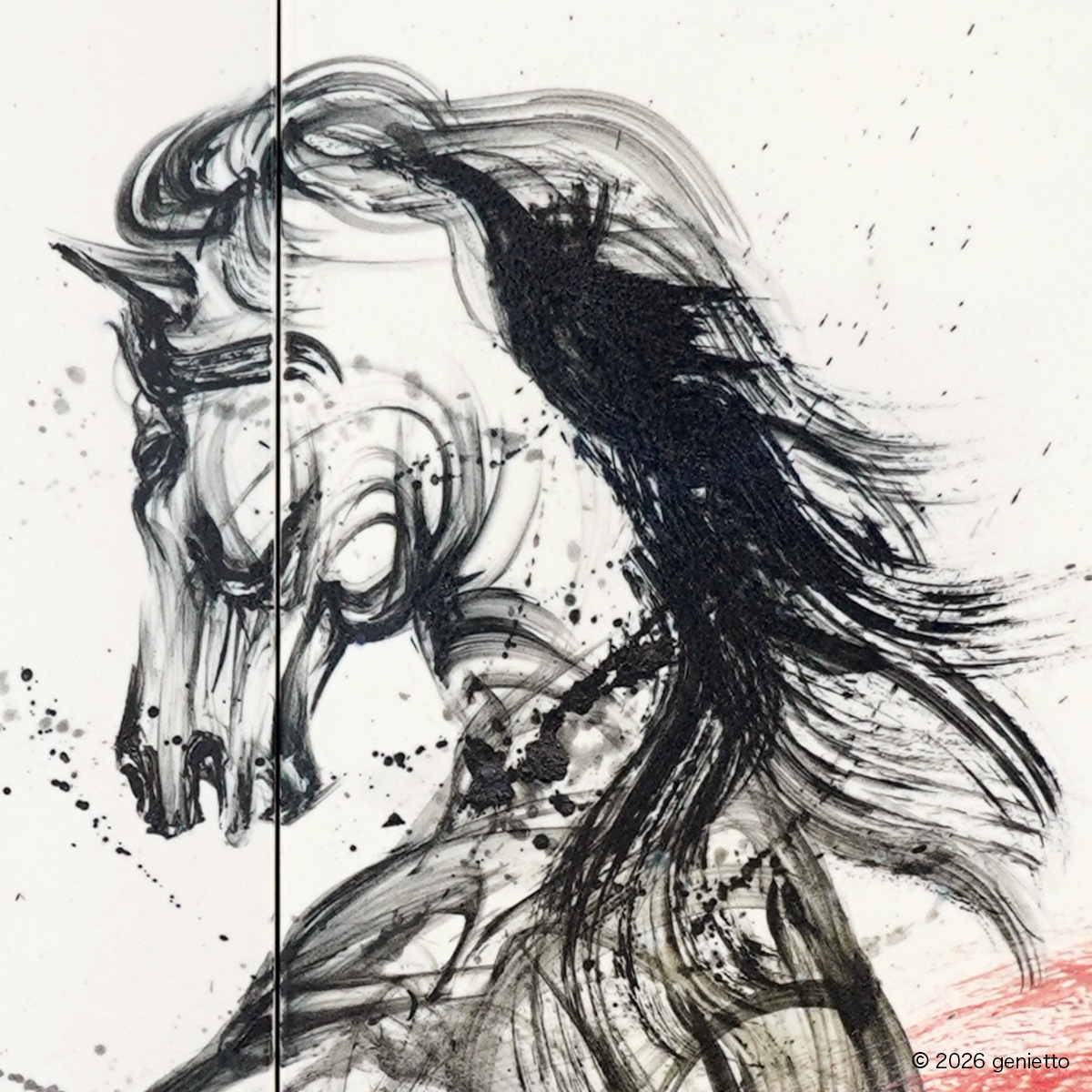 【新作】直筆陶墨画「紅翔不屈」