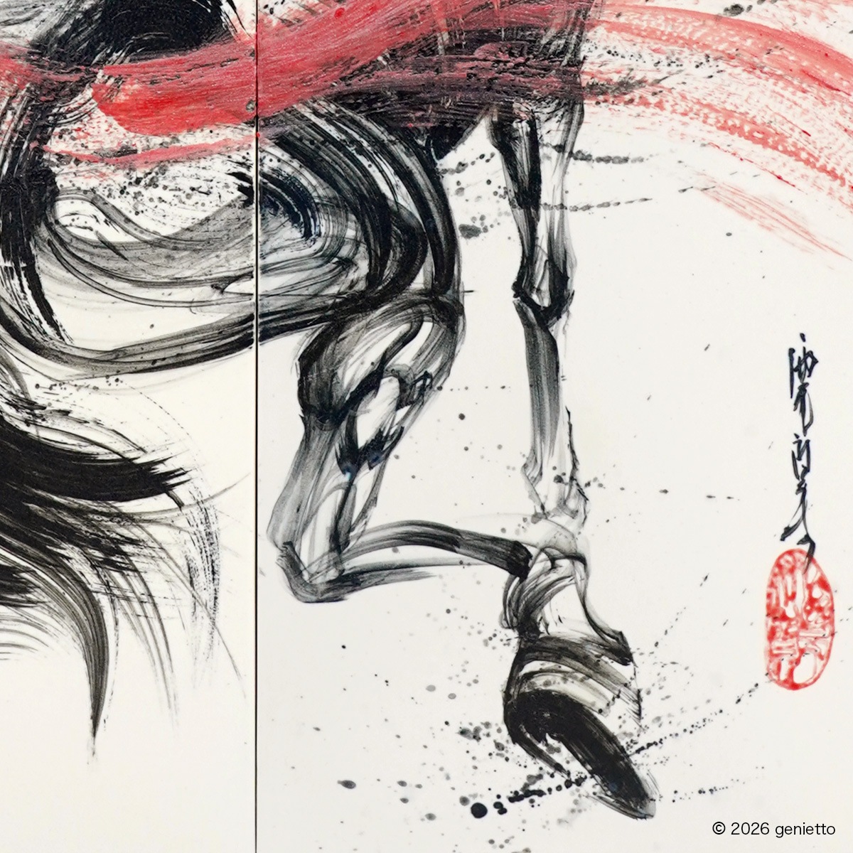 【新作】直筆陶墨画「紅翔不屈」