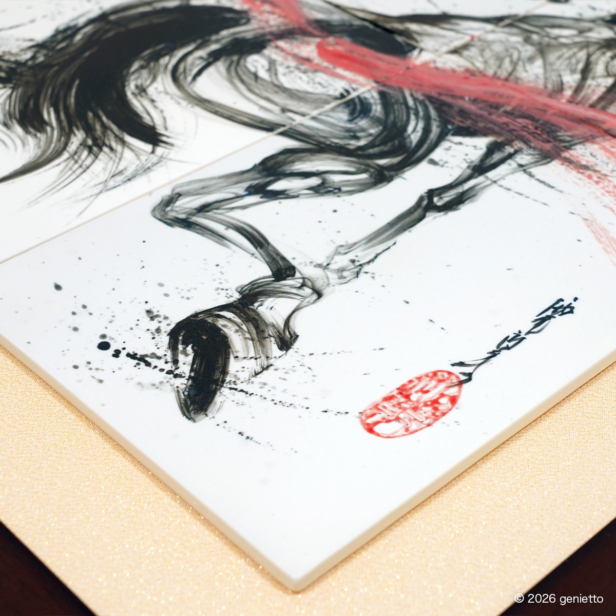 【新作】直筆陶墨画「紅翔不屈」