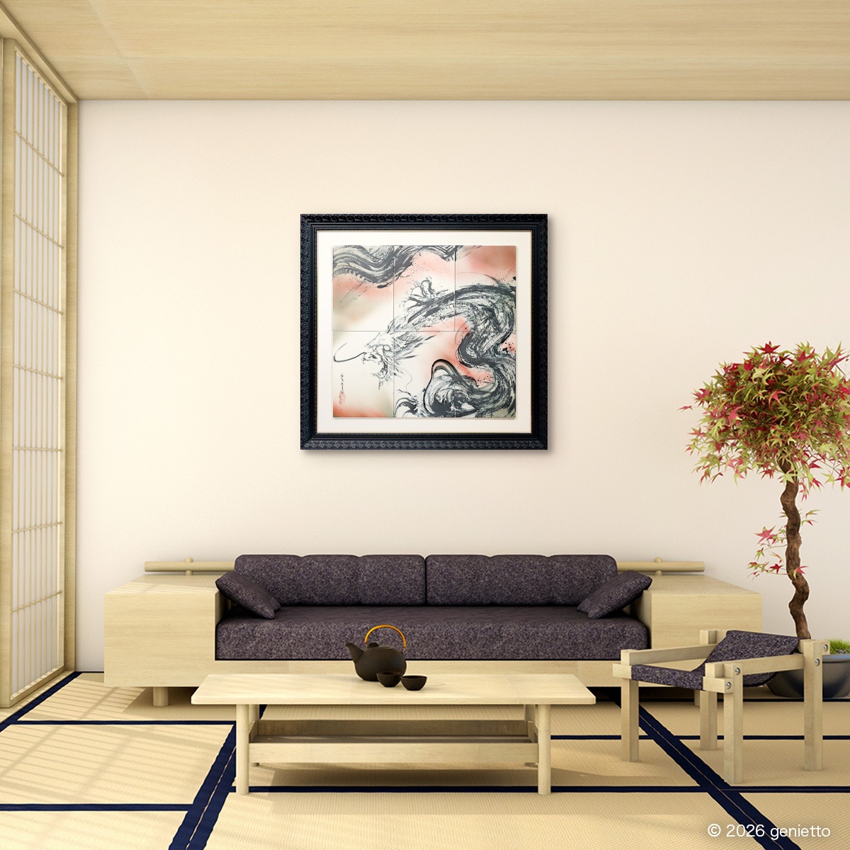 【新作】直筆陶墨画「流誓慈護」