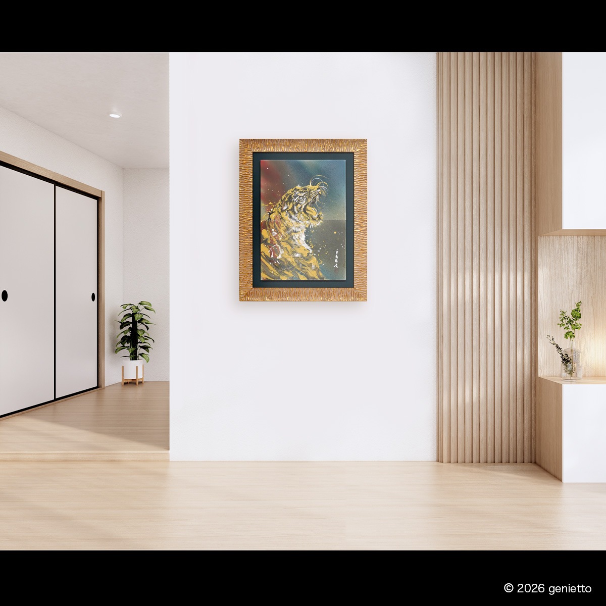 【新作】直筆陶墨画「凌天虎嘯」