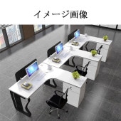 オフィスデスク　シンプルモダン　　多人数対応　スチール脚　ロの字脚　サイドキャビネット　錠付き　シリンダー錠　配線ダクト　焼付塗装　ホワイト　カスタマイズ可能