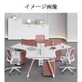 オフィスデスク　デザイナーズ　Vの字型天板　配線孔　サイドワゴン　ダイヤル錠　メラミン化粧板　レッド　カスタマイズ可能　