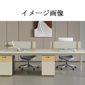 オフィスデスク　爽やかな印象　スチール脚　サイドキャビネット　ダイヤル錠　デスクトップパネル　配線孔　メラミン化粧板　グレー　カスタマイズ可能