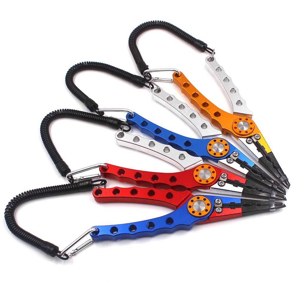 高性能 フィッシングプライヤー ブルー シルバー スプリットリング プライヤー 釣り用ペンチ フィッシュグリップ ホルダー カラビナ 安全ロープ付き 専用ケース アウトドアギア Outdoor 釣り プライヤー キャッチャー Satex