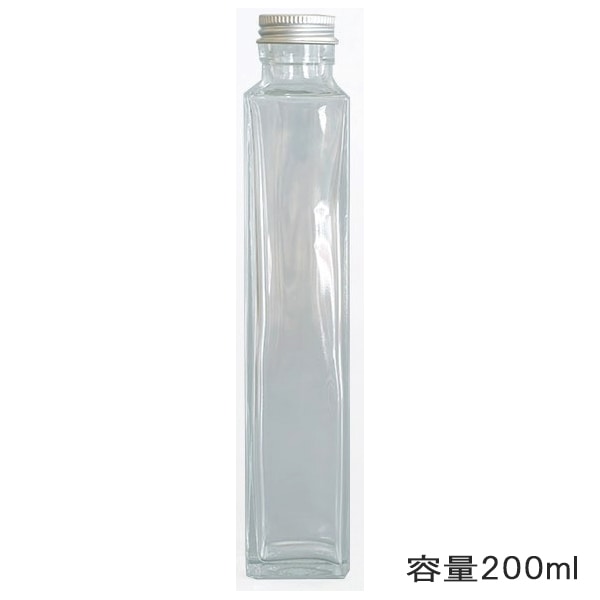 ハーバリウムボトル 『ガラスボトル角200ml キャップ銀 314103