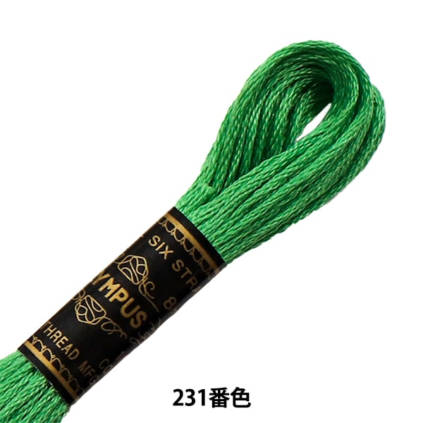 天然繊維糸の束（ベージュ・クリーム・緑）織物用特殊糸 刺しゅう糸 『Olympus 25番刺繍糸 231番色』 Olympus オリムパス